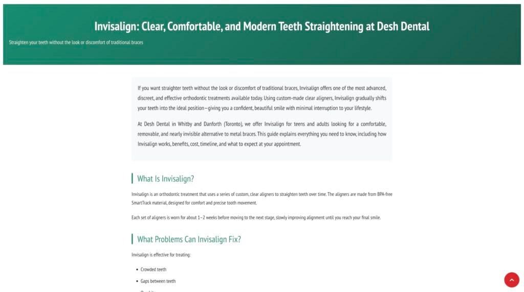 Invisalign treatment in Whitby by Desh Dental – clear aligners for teeth straightening, orthodontic care, and modern dental services.